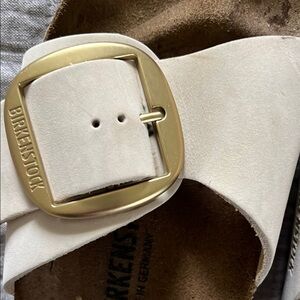 Birkenstock White Gold Buckle Sandals